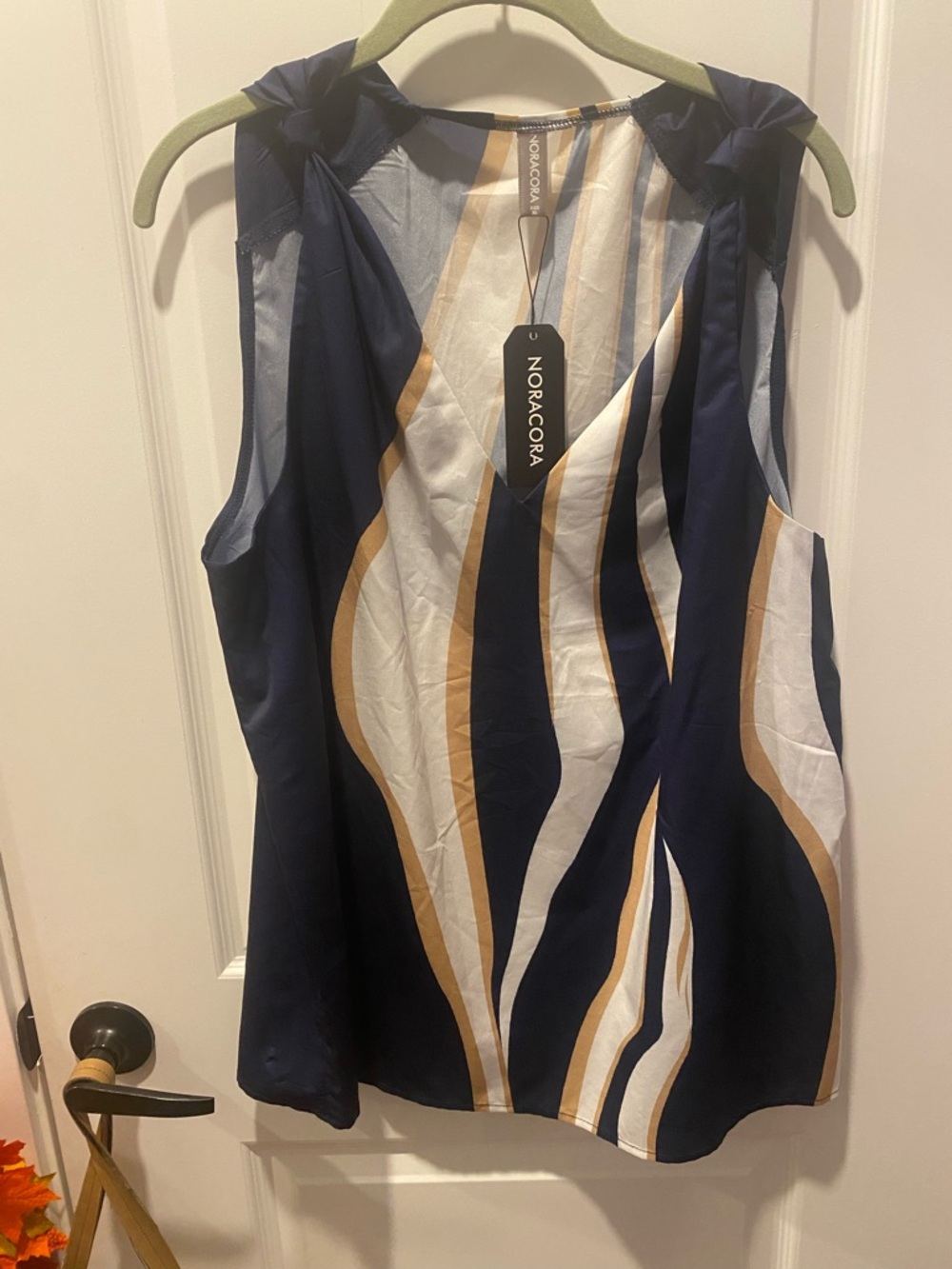 Noracora Navy & White Printed Tie-Shoulder Camisole